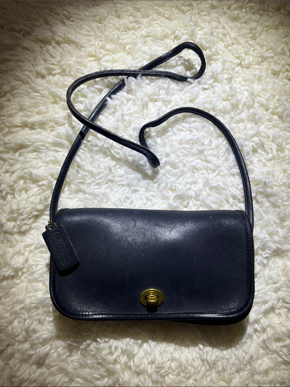 Coach Navy Leather Crossbody with Turn-Lock vintage